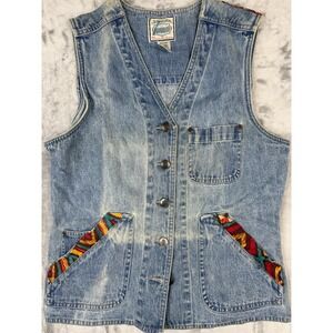 St John's Bay Women's Vintage Denim Jean Vest Medium 8/10 Button-Down Two-Pocket